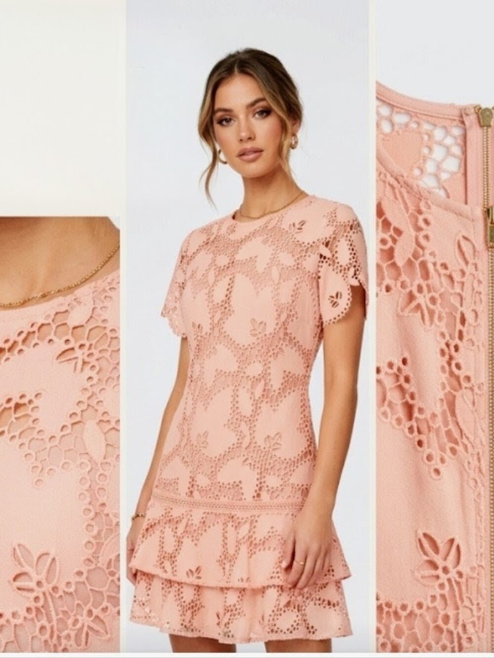 Shoshana Guipure Lace Drop Waist Tiered Ruffle Mini Dress Size 10